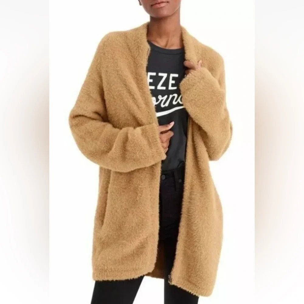 New! J. Crew Point Sur Tan Camel Brown Fuzzy Cardigan Jacket nbnn